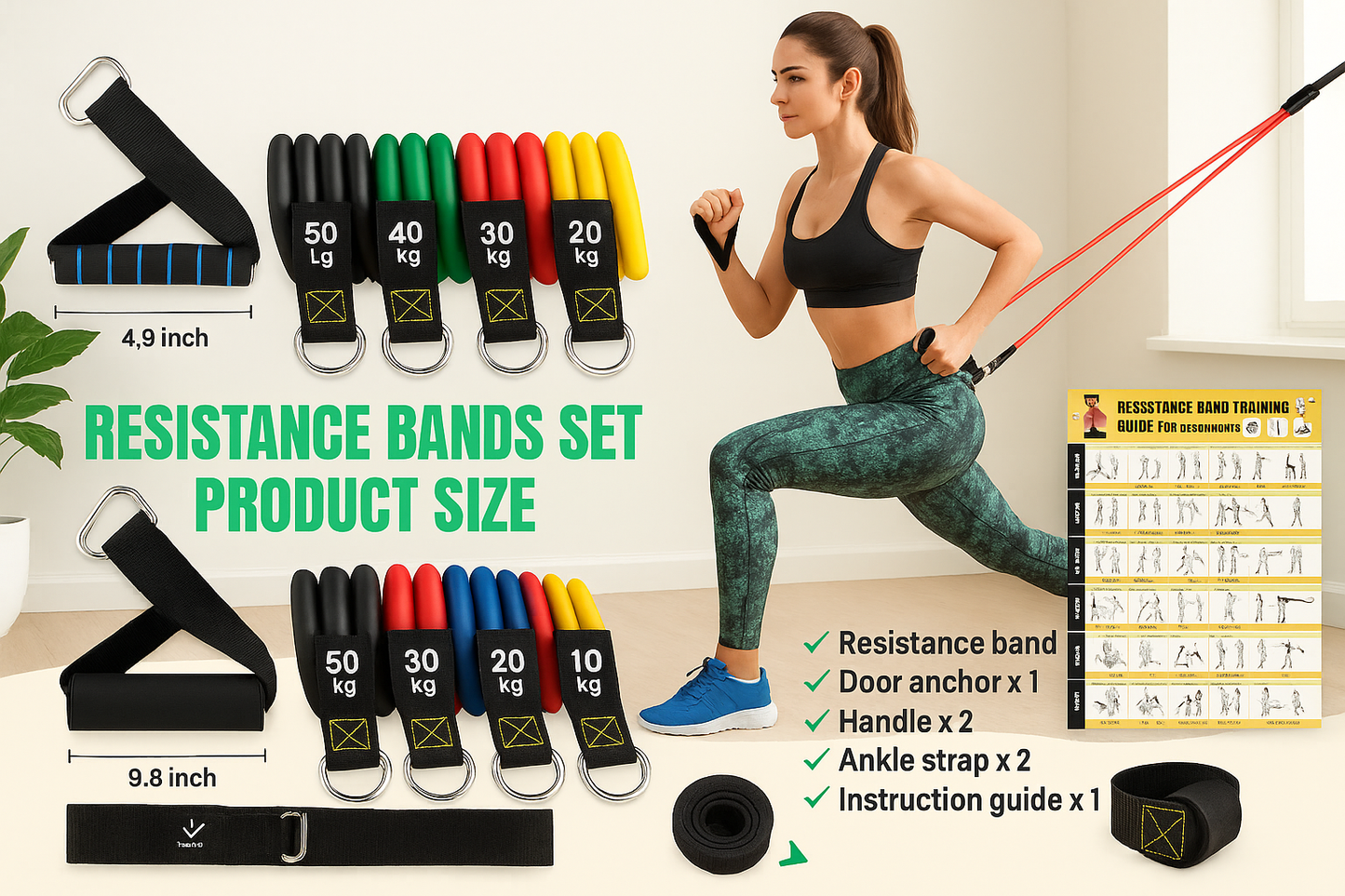 Resistance Bands Set — 5 Stackable Tubes + Door Anchor