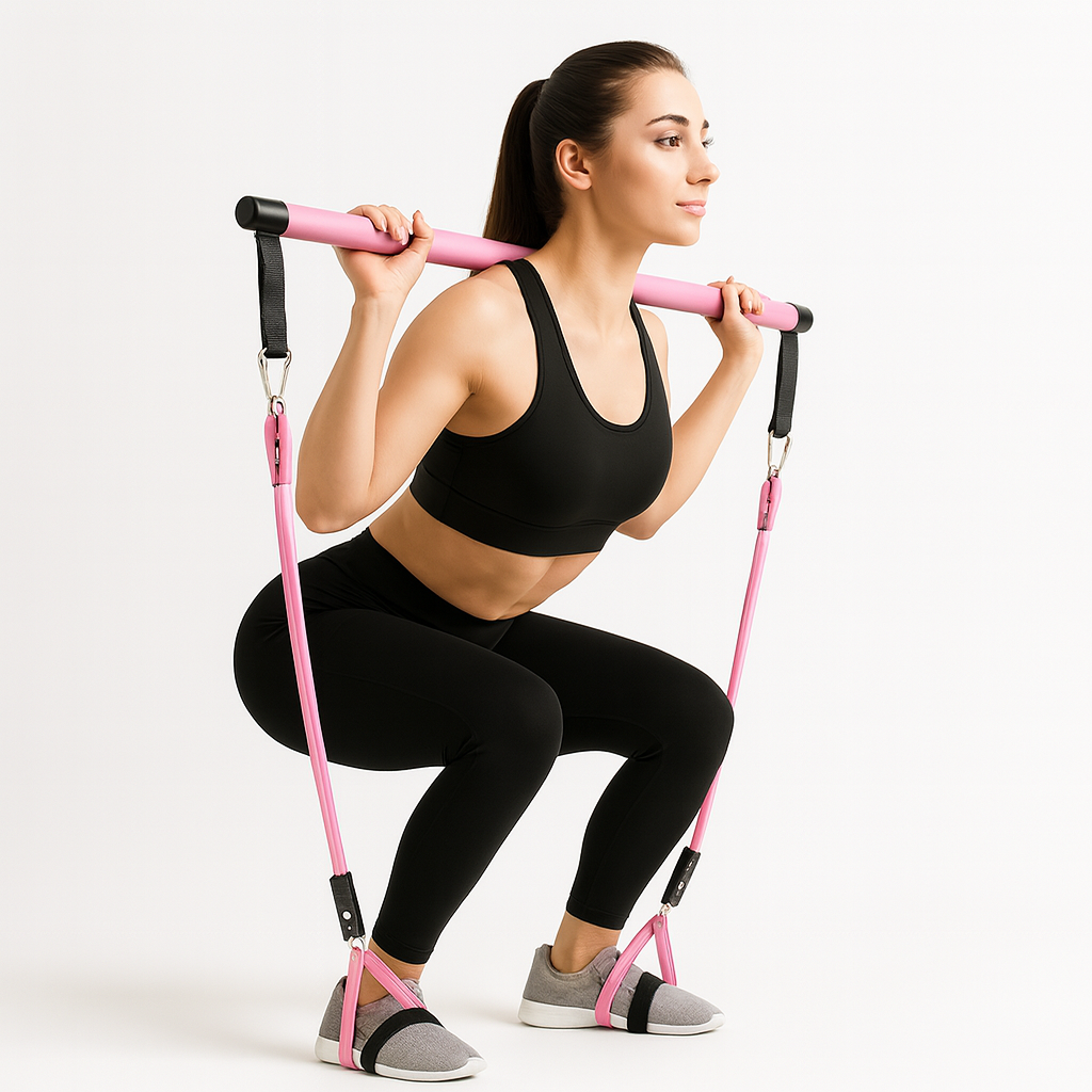 Portable Yoga Pilates Bar with Heavy Duty Metal Adjustment Buckle Pilates Flexbands, Pink