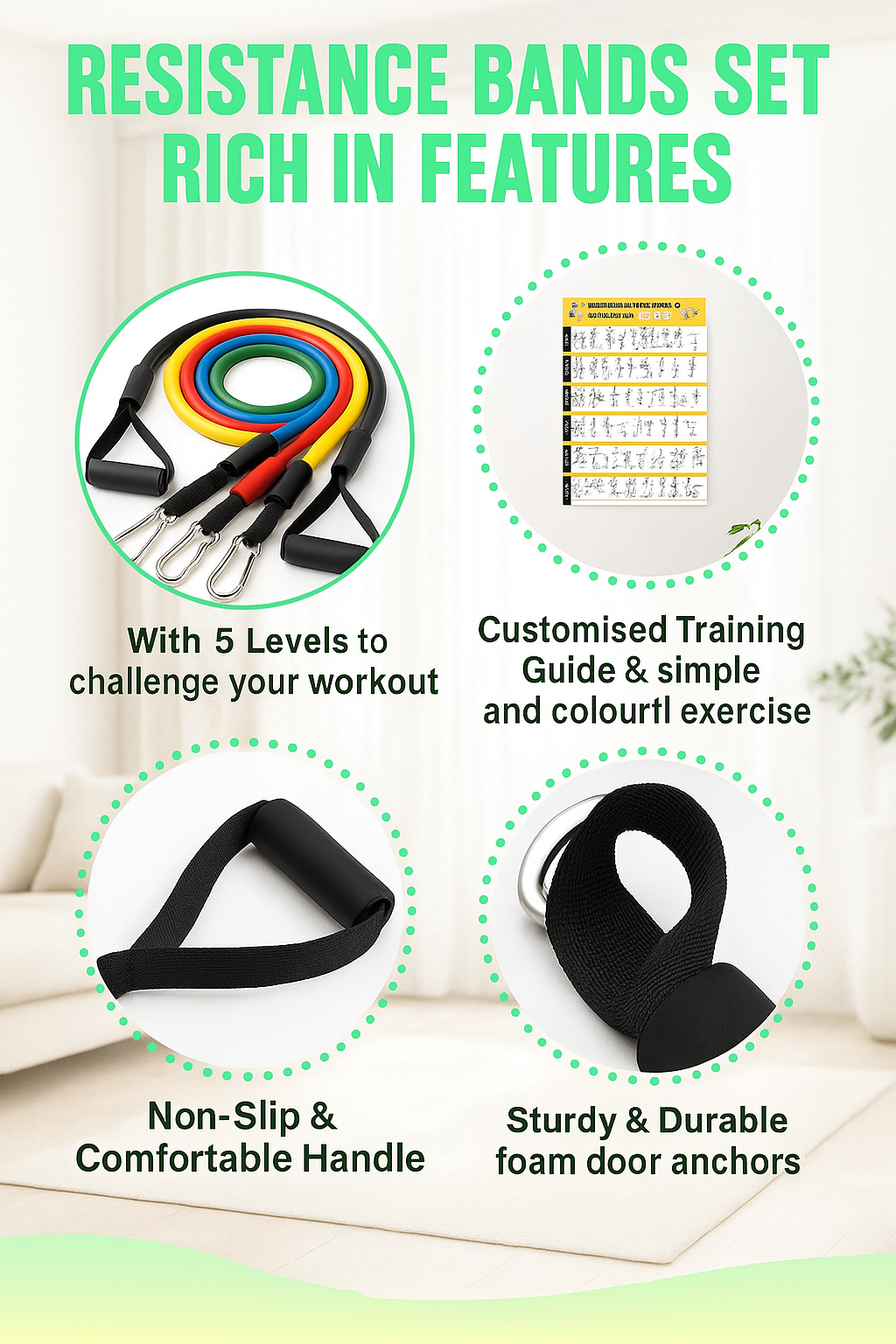 Resistance Bands Set — 5 Stackable Tubes + Door Anchor