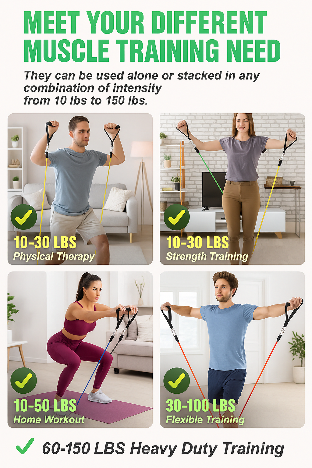 Resistance Bands Set — 5 Stackable Tubes + Door Anchor