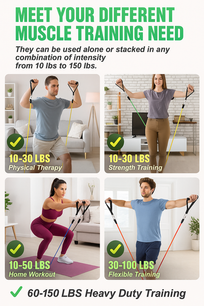 Resistance Bands Set — 5 Stackable Tubes + Door Anchor